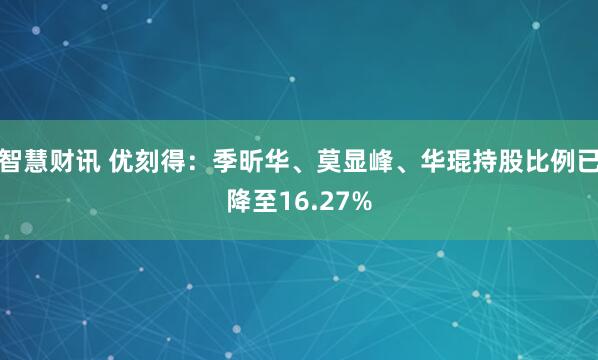 智慧财讯 优刻得：季昕华、莫显峰、华琨持股比例已降至16.27%